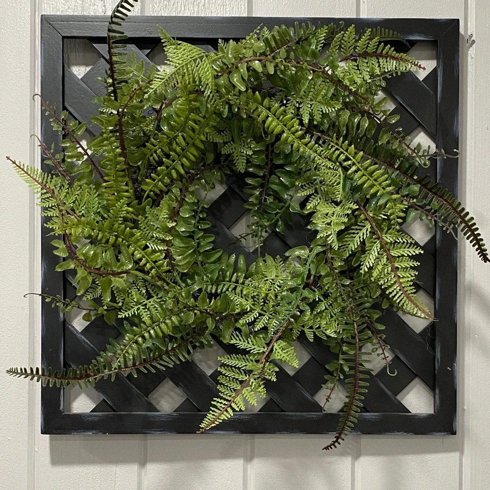 Green Fern Wreath on Black Lattice Frame